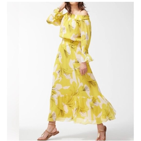 Chico's Dresses & Skirts - Chico’s Off Shoulder Pineapple Maxi Dress Yellow Size 10